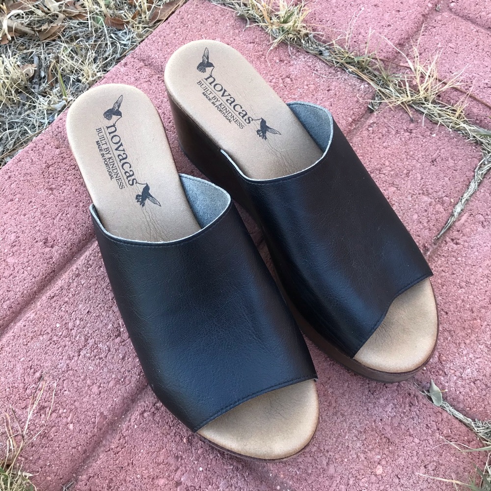Novacas Black Vegan Leather Platform Wedges